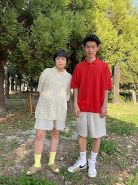 「アイテム（ポロシャツ）」を使った、みすたーさん（レディース・158cm）の春コーディネート