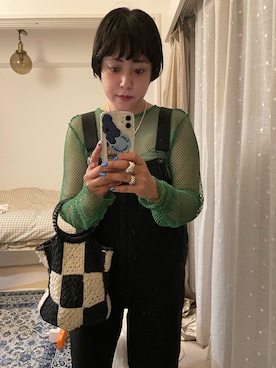 「WHIMSIC（ウィムジック）のアイテム（サロペット/オーバーオール）」を使った、みすたーさん（レディース・158cm）の春コーディネート