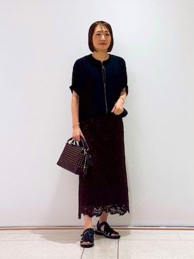 「INDIVI（インディヴィ）の【着る日傘】ドルマンフォルムブルゾン（ブルゾン、ブラック系）」を使った、mikaさん（レディース・165cm）の夏コーディネート