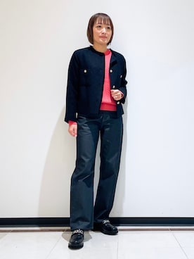 「インディヴィ」｜「アイテム（ノーカラージャケット）」を使った、mikaさん（レディース・165cm）の秋コーディネート