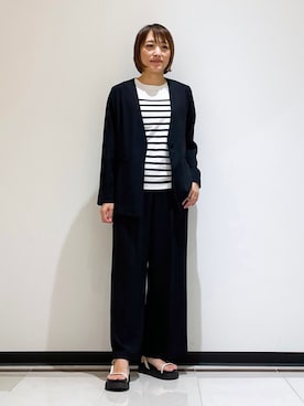 「秋先取りコーデ」｜「アイテム（ノーカラージャケット）」を使った、mikaさん（レディース・165cm）の夏コーディネート