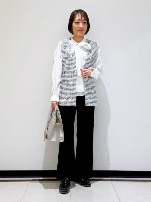 セール】【2点セット／UVケア】ツイードジレ＆ボウタイブラウス