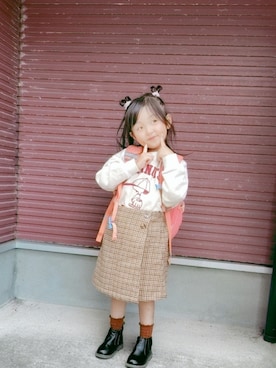 「アイテム（バッグ）」を使った、rinさん（キッズ・100cm）の秋コーディネート