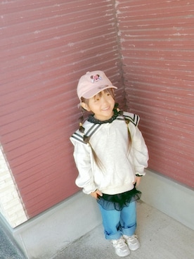 「アイテム（キャップ）」を使った、rinさん（キッズ・100cm）の秋コーディネート