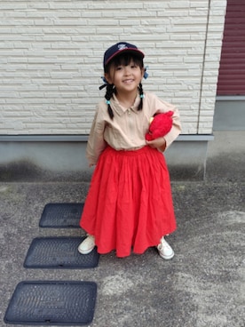 「GU（ジーユー）のアイテム（帽子）」を使った、rinさん（キッズ・100cm）の春コーディネート