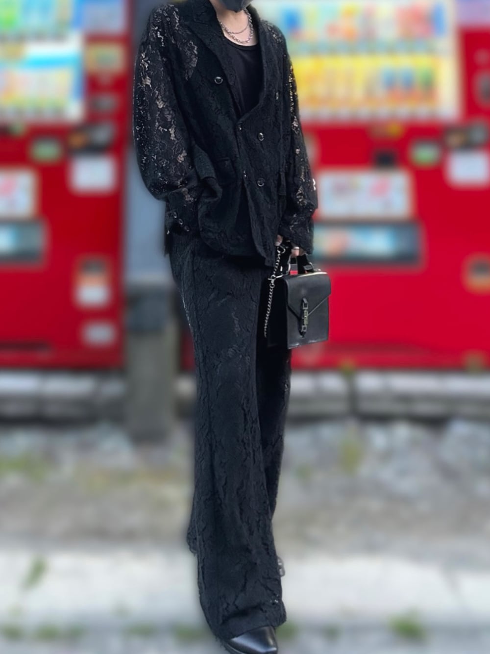 「モノトーン、初夏コーデ、メンズコーデ、メンズファッション、お出かけコーデ、低身長男子、今日のコーデ、モード、CLEL、セットアップ、プチプラ」｜「CLELの【CLEL】Loose Cord lace flare Pants/ルーズコードレースフレアパンツ（セットアップ対応）（その他パンツ、ブラック系）」を使った、ゆおさん（骨格ウェーブ・メンズ・167cm）の夏コーディネートの1枚目の写真