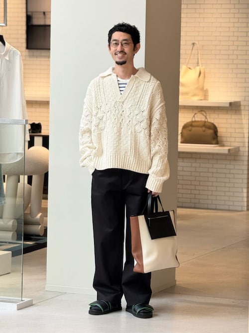コットンウールアラン オープンカラープルオーバー（ニット/セーター