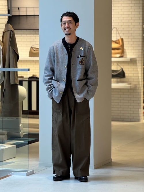 CABaN ウールコットンダブルフェイス カラーレスジャケット（ノー