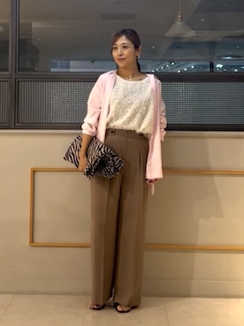 「INDIVI（インディヴィ）の【体型カバー／清涼感】シアーオーバーシャツ（シャツ/ブラウス、ピンク系）」を使った、romiさん（レディース・158cm）の夏コーディネート