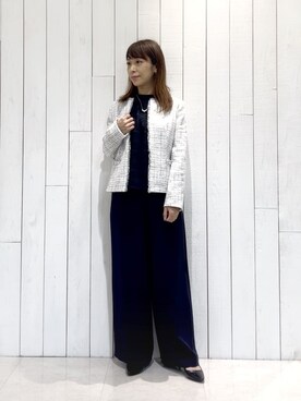 「INDIVI（インディヴィ）の【セレモニーにおすすめ！】パール調トップネックレス（ネックレス、ホワイト系）」を使った、romiさん（レディース・158cm）の冬コーディネート