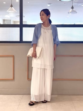 「INDIVI（インディヴィ）の【洗える／セットアップ可能】ラッセルチュニック（チュニック、ホワイト系）」を使った、romiさん（レディース・158cm）の夏コーディネート
