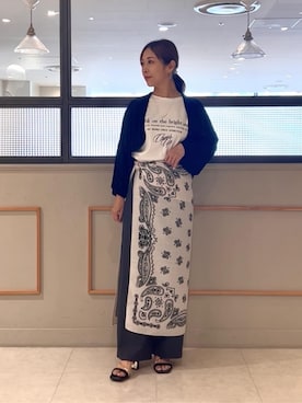 「INDIVI（インディヴィ）の【軽く羽織れる】ボレロカーディガン（カーディガン/ボレロ、ブラック系）」を使った、romiさん（レディース・158cm）の夏コーディネート