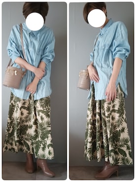 「earth music&ecology（アースミュージックアンドエコロジー）のアイテム（シャツ/ブラウス、ブルー系）」を使った、korekaranocyosenさん（レディース・163cm）の秋コーディネート