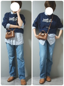 「GRL（グレイル）のアイテム（スウェット、ブルー系）」を使った、korekaranocyosenさん（レディース・163cm）の秋コーディネート