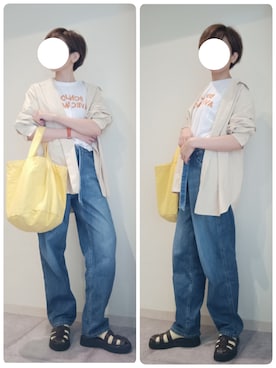 「Nuuitのアイテム（トートバッグ、イエロー系）」を使った、korekaranocyosenさん（レディース・163cm）の秋コーディネート