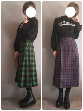 「GU（ジーユー）のアイテム（スカート、ブルー系）」を使った、korekaranocyosenさん（レディース・163cm）の秋コーディネート