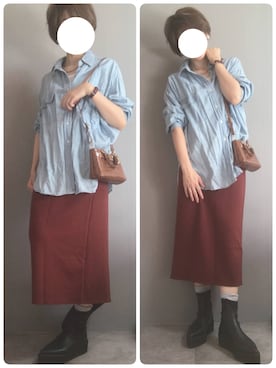 「UNIQLO（ユニクロ）のアイテム（スカート、レッド系）」を使った、korekaranocyosenさん（レディース・163cm）の秋コーディネート