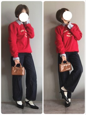 「SHEINのアイテム（スウェット、レッド系）」を使った、korekaranocyosenさん（レディース・163cm）の冬コーディネート