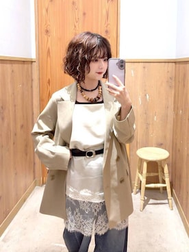 「GLOBAL WORK（グローバルワーク）のGOODデニムバレルパンツ/600980（デニムパンツ、ブルー系）」を使った、ナスちゃんさん（レディース・152cm）の春コーディネート