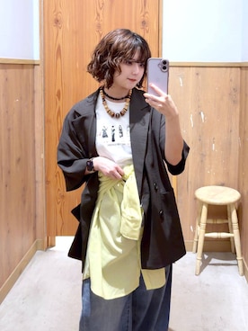 「GLOBAL WORK（グローバルワーク）のGOODデニムバレルパンツ/600980（デニムパンツ、ブルー系）」を使った、ナスちゃんさん（レディース・152cm）の夏コーディネート