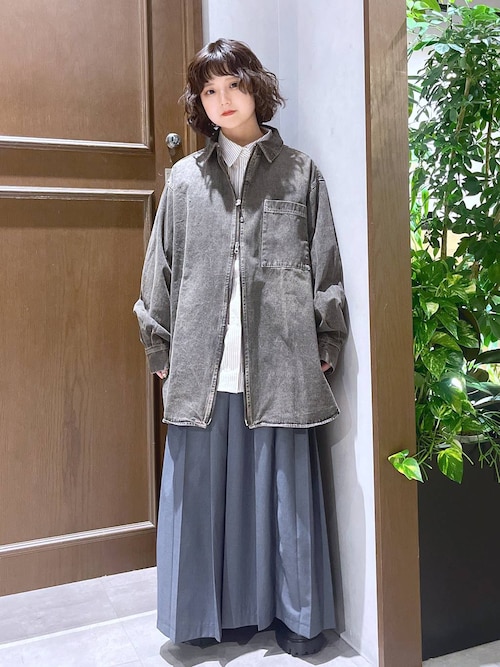 ワンポイント刺繍/ルーズストライプシャツ（シャツ/ブラウス