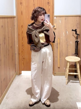 「GLOBAL WORK（グローバルワーク）のmeets India/レース刺繍パンツ/625307（その他パンツ、ホワイト系）」を使った、ナスちゃんさん（レディース・152cm）の夏コーディネート