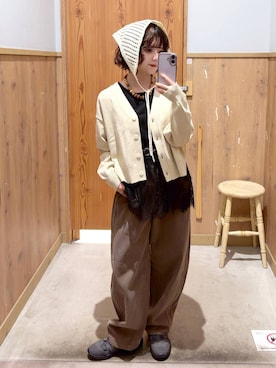 「GLOBAL WORK（グローバルワーク）のGOODデニムバレルパンツ/600980（デニムパンツ、ブラウン系）」を使った、ナスちゃんさん（レディース・152cm）の春コーディネート