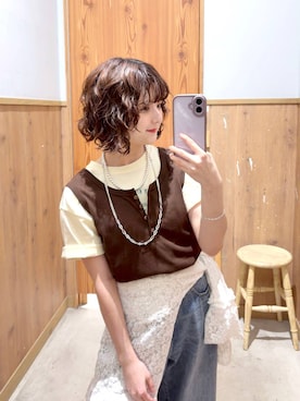 「GLOBAL WORK（グローバルワーク）のステンレスボールチェーンネックレス/145120（ネックレス、シルバー系）」を使った、ナスちゃんさん（レディース・152cm）の夏コーディネート