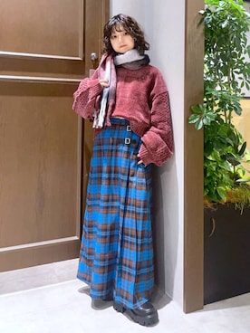 「RAGEBLUE（レイジブルー）のアソートフトフリンジマフラー（マフラー）」を使った、nasuumy10さん（レディース・151cm）の秋コーディネート