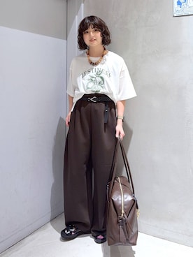 「GLOBAL WORK（グローバルワーク）のリッチクリーンプリントT半袖/636780（Tシャツ/カットソー、ホワイト系）」を使った、ナスちゃんさん（レディース・152cm）の夏コーディネート