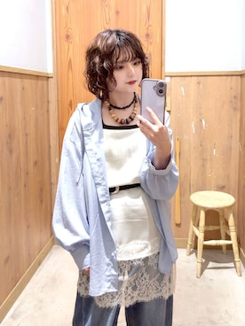 「GLOBAL WORK（グローバルワーク）のGOODデニムバレルパンツ/600980（デニムパンツ、ブルー系）」を使った、ナスちゃんさん（レディース・152cm）の春コーディネート