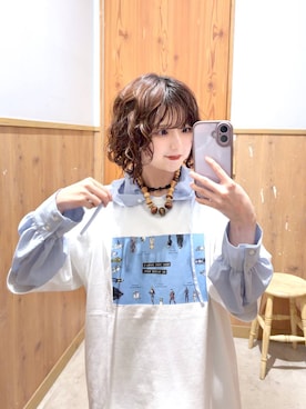 「GLOBAL WORK（グローバルワーク）のGOODデニムバレルパンツ/600980（デニムパンツ、ブルー系）」を使った、ナスちゃんさん（レディース・152cm）の夏コーディネート