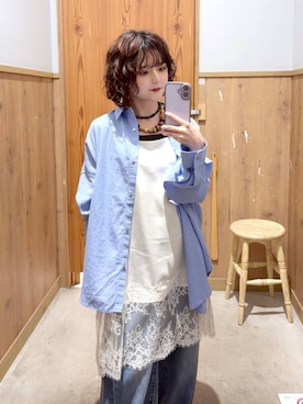 「GLOBAL WORK（グローバルワーク）のGOODデニムバレルパンツ/600980（デニムパンツ、ブルー系）」を使った、ナスちゃんさん（レディース・152cm）の春コーディネート