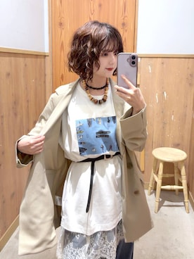 「GLOBAL WORK（グローバルワーク）のGOODデニムバレルパンツ/600980（デニムパンツ、ブルー系）」を使った、ナスちゃんさん（レディース・152cm）の春コーディネート