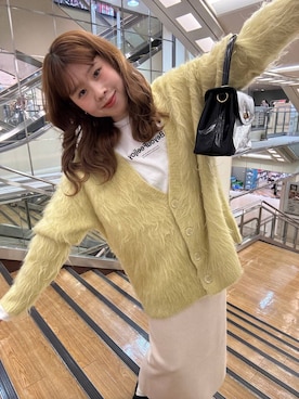 「LOWRYS FARM（ローリーズファーム）のシャギーロングＶカーディガン　595935（カーディガン/ボレロ）」を使った、あやさん（レディース・162cm）の秋コーディネート