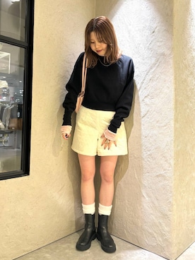 Tシャツ/カットソー（ピンク系）を使った「ショートパンツ」の