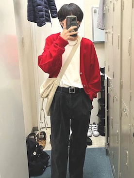 「アイテム（その他アウター、レッド系）」を使った、asu415さん（メンズ・168cm）の秋コーディネート