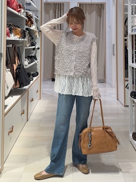 「アイテム（その他トップス、ホワイト系）」を使った、せこ子さん（レディース・159cm）の秋コーディネート