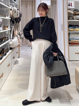 「アイテム（バッグ、グリーン系）」を使った、せこ子さん（レディース・159cm）の秋コーディネート