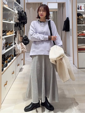 「アイテム（テーラードジャケット、ホワイト系）」を使った、せこ子さん（レディース・159cm）の冬コーディネート