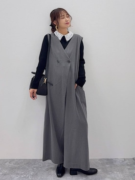 「アイテム（つなぎ/オールインワン）」を使った、せこ子さん（レディース・159cm）の秋コーディネート