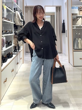 「GLOBAL WORK（グローバルワーク）のGOODデニムバギーパンツ/498388（デニムパンツ）」を使った、せこ子さん（レディース・159cm）の秋コーディネート