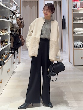 「アイテム（ノーカラージャケット）」を使った、せこ子さん（レディース・159cm・30代）の冬コーディネート