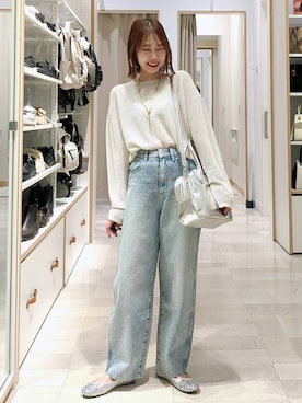 「アイテム（ボストンバッグ、グレー系）」を使った、せこ子さん（レディース・159cm）の春コーディネート