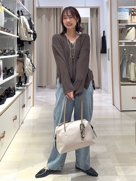 「GLOBAL WORK（グローバルワーク）のGOODデニムバギーパンツ/498388（デニムパンツ）」を使った、せこ子さん（レディース・159cm）の秋コーディネート