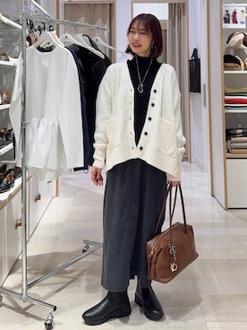 「アイテム（ボストンバッグ）」を使った、せこ子さん（レディース・159cm・30代）の秋コーディネート