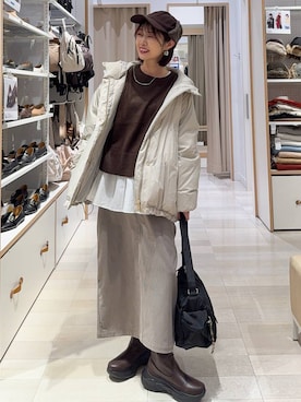 「GLOBAL WORK（グローバルワーク）のエアリュクスダウンフードブルゾン/495695（ダウンジャケット/コート）」を使った、せこ子さん（レディース・159cm）の秋コーディネート