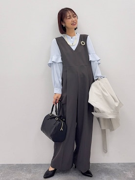 「アイテム（つなぎ/オールインワン）」を使った、せこ子さん（レディース・159cm）の秋コーディネート