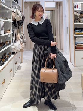 「アイテム（ボストンバッグ）」を使った、せこ子さん（レディース・159cm・30代）の秋コーディネート