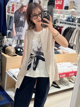 「アイテム（バンダナ/スカーフ、ブルー系）」を使った、せこ子さん（レディース・159cm）の夏コーディネート